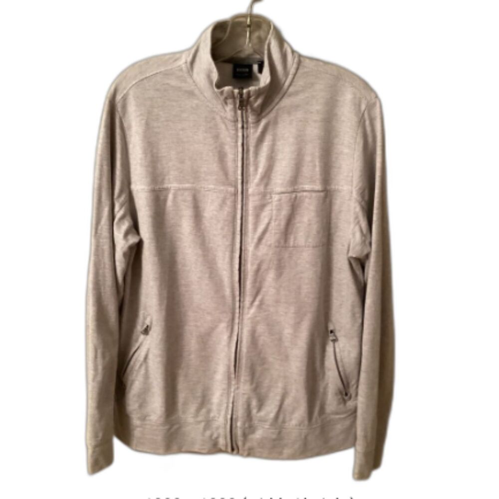 HUGO BOSS MENS SIZE MEDIUM REGULAR FIT GRAY STRIPED FULL ZIP JACKET